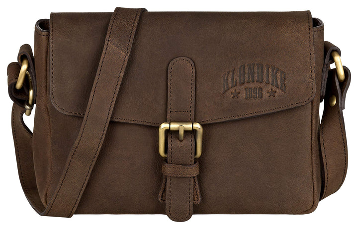 Klondike Taylor Kleine Schultertasche aus Leder für Damen, Tasche Damentasche Handtasche Dunkelbraun