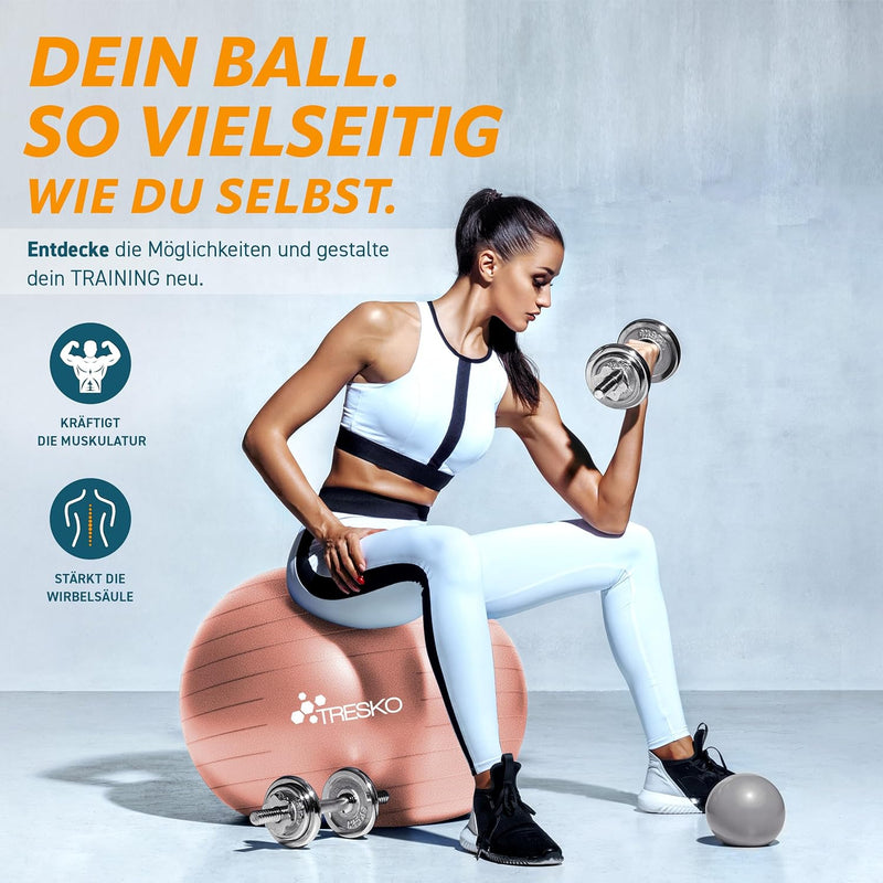 TRESKO® Gymnastikball BPA-Frei inkl. Luftpumpe | Ball für Fitness, Yoga, Gymnastik, Schwangerschaft,