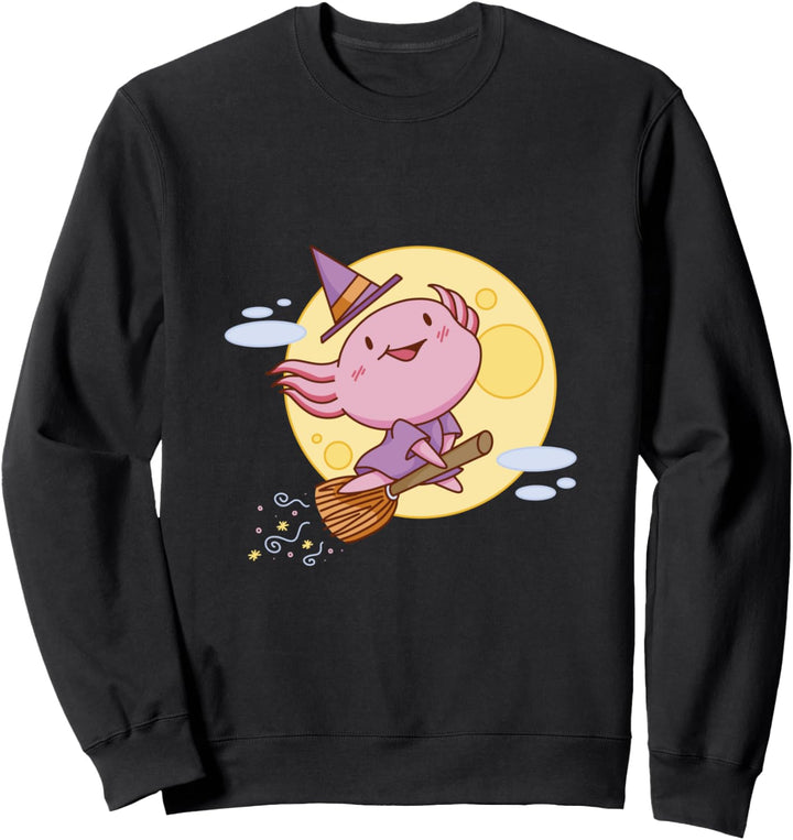 Süsses rosa Axolotl Hexenkostüm Besenstiel Lustiges Sweatshirt