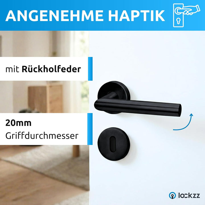 lockzz Türgriff Drückergarnitur Würzburg-II, Edelstahl schwarz matt, Türbeschlag für Zimmertüren, Ru