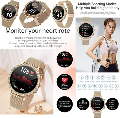 Smartwatch Damen mit Telefonfunktion, 1,32 Fitnessuhr Diamond Damen, Fitness Tracker Uhr mit Menstru