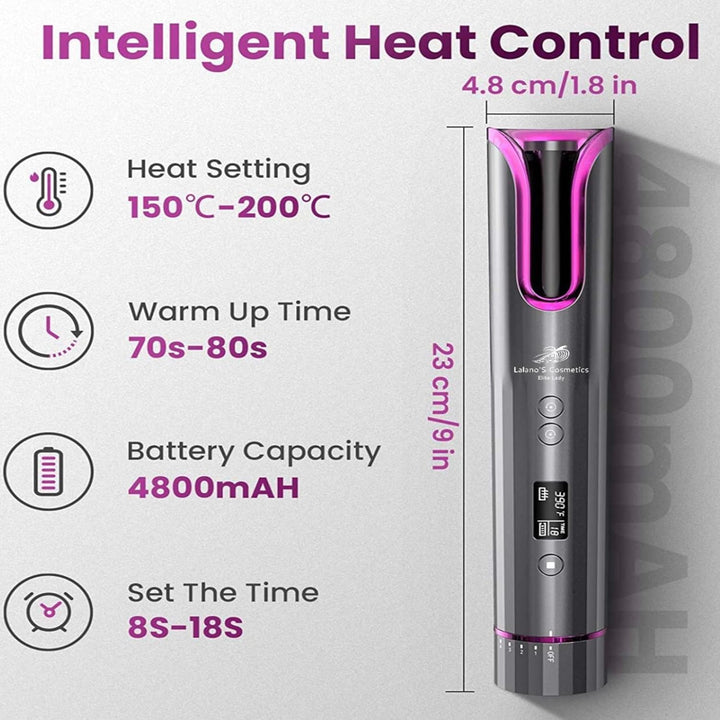 Lalano’S Cosmetics Automatischer Lockenstab – Kabelloser Smart Hair Curler mit LCD-Display, Keramikb