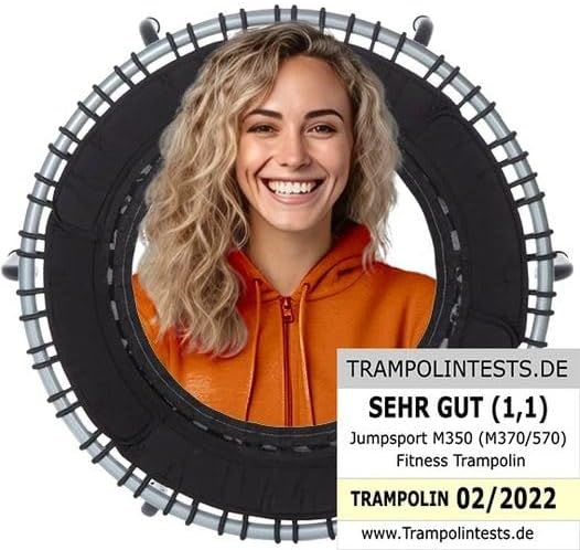 JumpSport Fitnesstrampolin, M350 PRO Premium Minitrampolin mit Einzelgummiseilen, Indoor Trampolin,