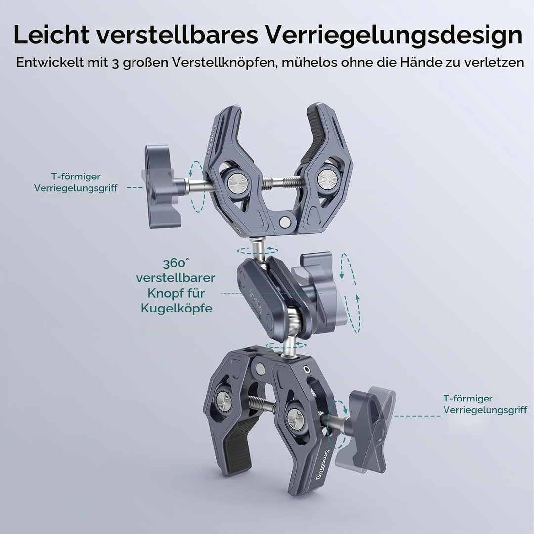 SMALLRIG Super Clamp mit doppelten krabbenförmigen Klemmen, doppelte Kameraklemme, Magic Arm Doppelk