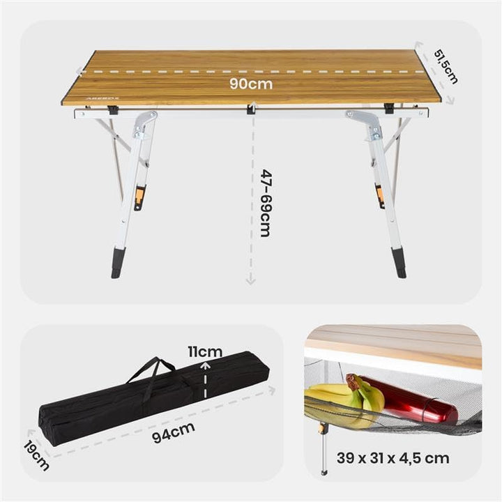 Arebos Campingtisch faltbar 90 x 51,5 cm | Klapptisch höhenverstellbar 47-69 cm | Camping Zubehör, G