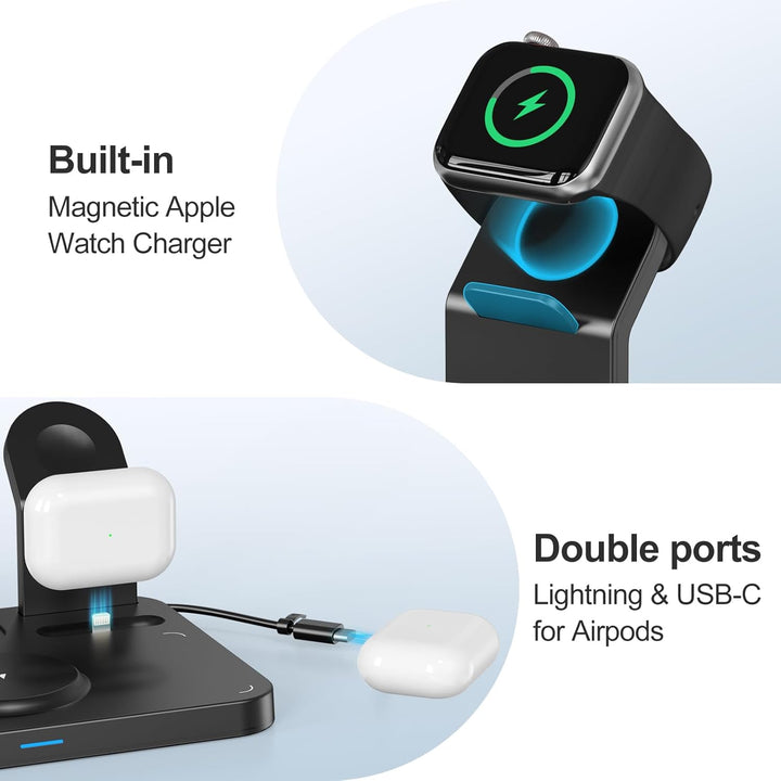 ANJANK Magsafe Ladestation für Apple Watch und iPhone,5 in 1 Wecker mit Kabellose Ladestation,7 Nach