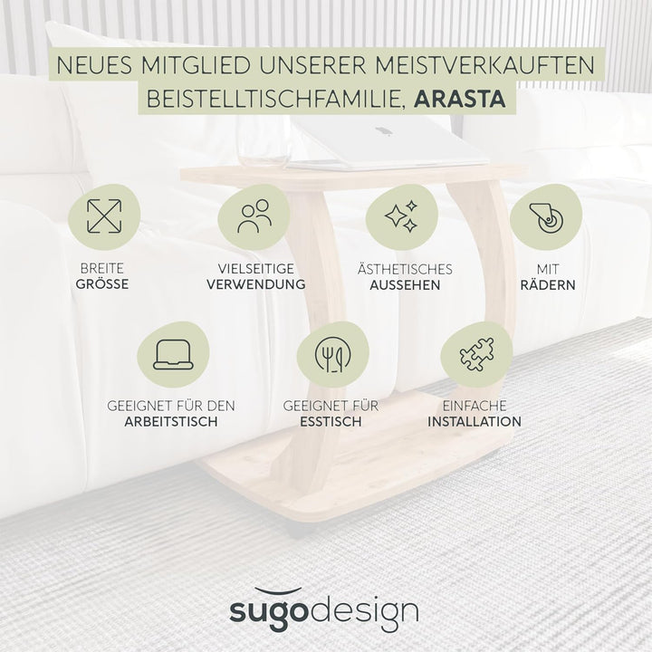 Beistelltisch Couch, mit Rollen, Laptoptisch für Couch, Kleiner Wohnzimmertisch, Sofatisch in stylis