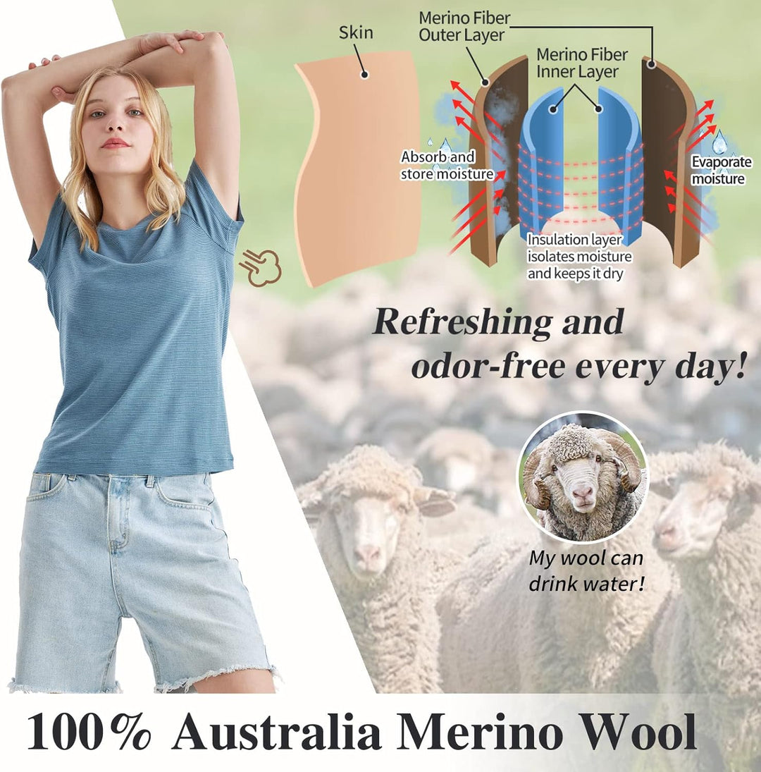 Merino Protect 100% Merino Wolle Shirt Damen Kurzarm Rundhals Wolle Unterhemd Geruchsresistenz Funkt