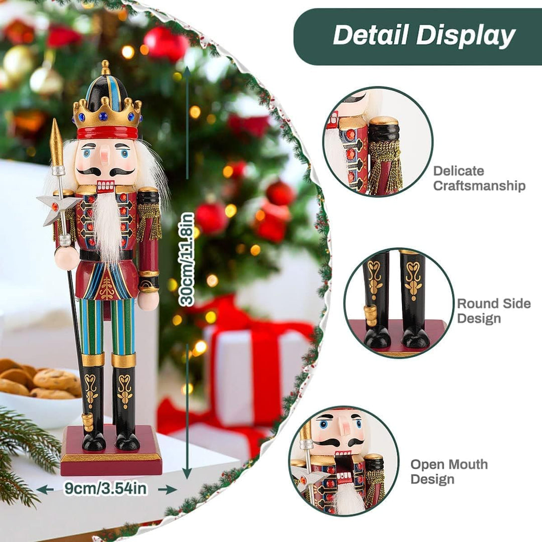 KAHEIGN 2Pcs Nussknacker Figuren Holz Nussknacker Soldaten, 30cm Traditionelle Weihnachten Nussknack