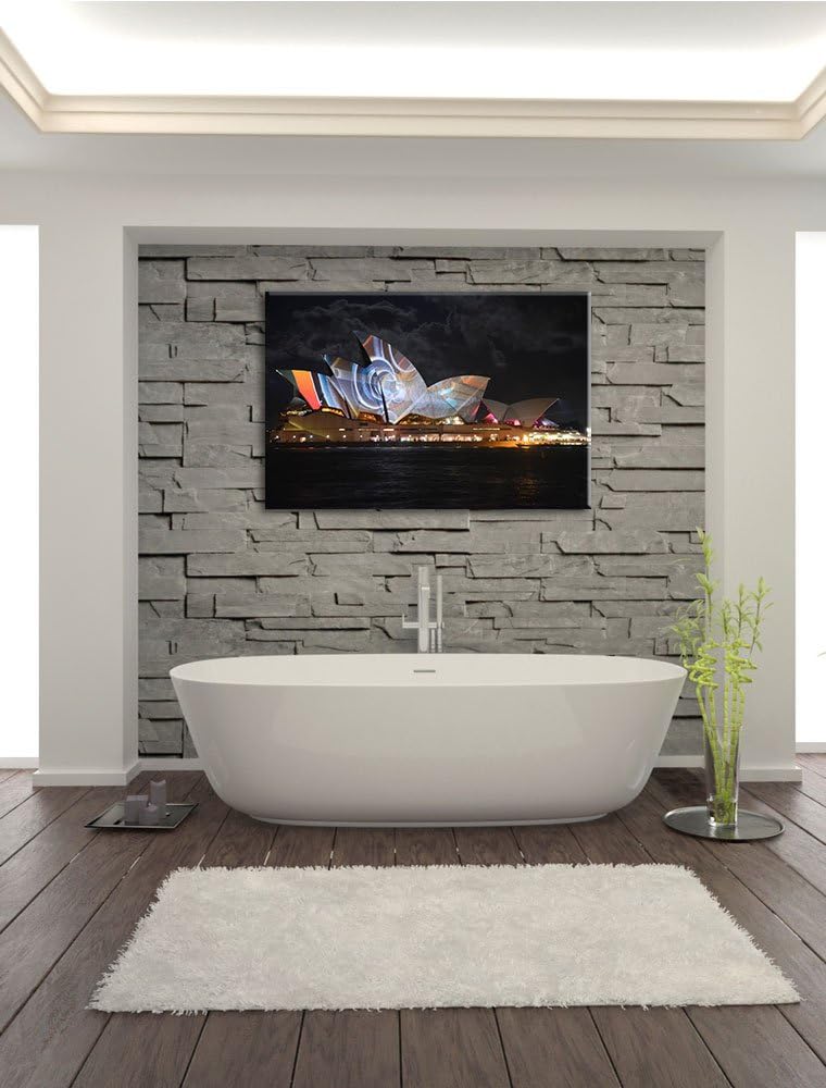 Pixxprint Dark Sydney Opera House Lichterauf Leinwand, XXL riesige Bilder fertig gerahmt mit Keilrah