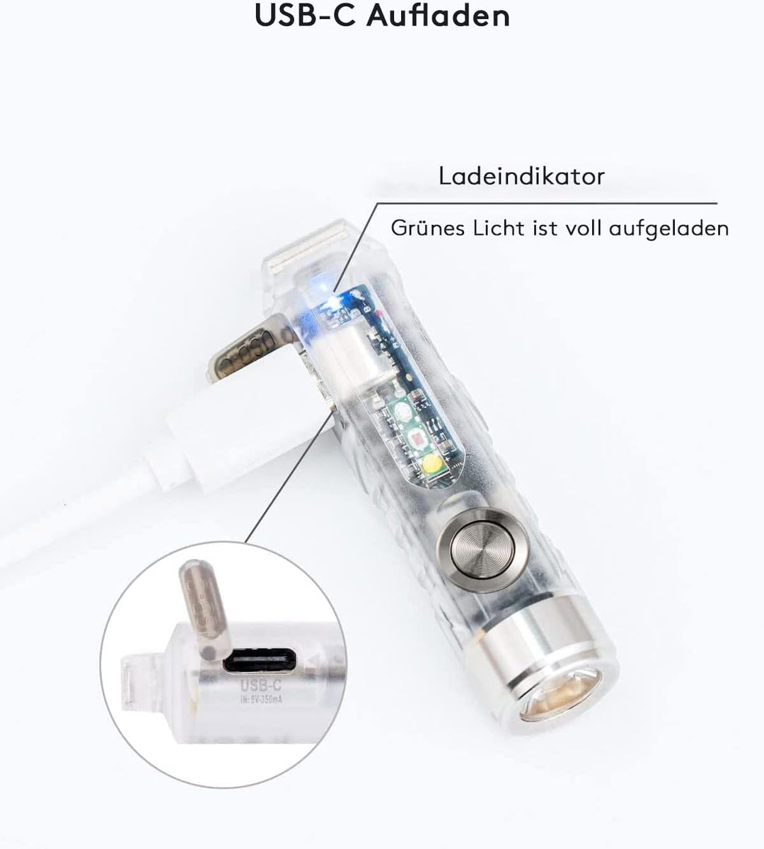 RovyVon A8-G4 Mini Taschenlampe USB C wiederaufladbar, 5000K Multifunktionale Taschenlampe, 420 Lume
