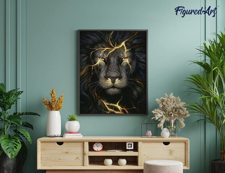 Figured'Art Diamond Painting Erwachsene 40x50cm Ganze Leinwand gerollt Schwarzer Löwe 5D Bilder Ecki