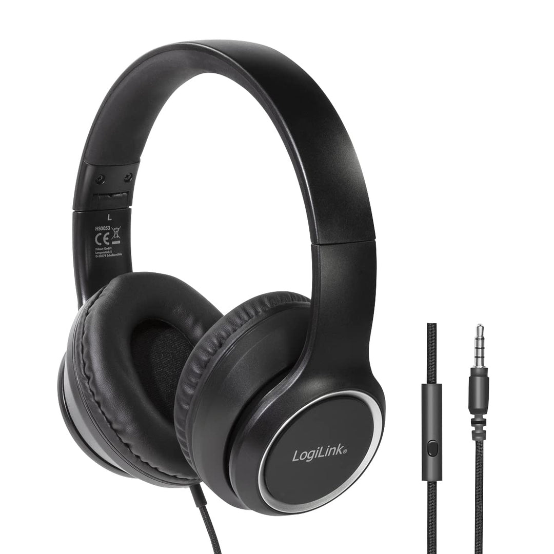 LogiLink HS0053 Stereo Headset mit Mikrofon, mit integrierten Bedienelementen, weichen Over-Ear-Ohrp