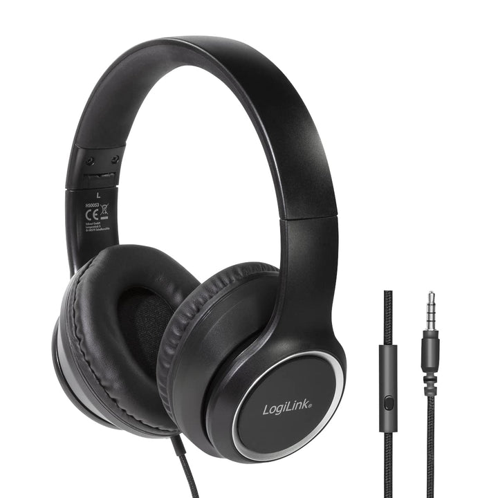 LogiLink HS0053 Stereo Headset mit Mikrofon, mit integrierten Bedienelementen, weichen Over-Ear-Ohrp