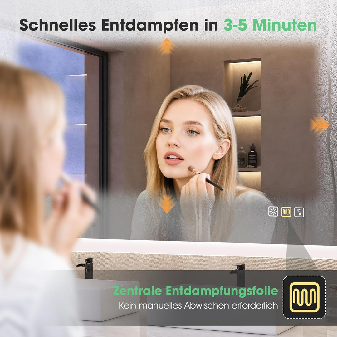 S'bagno Badspiegel-mit-Beleuchtung 80x60cm, Led-Badezimmerspiegel-mit-Licht, Bluetooth, Entfoggen, 3