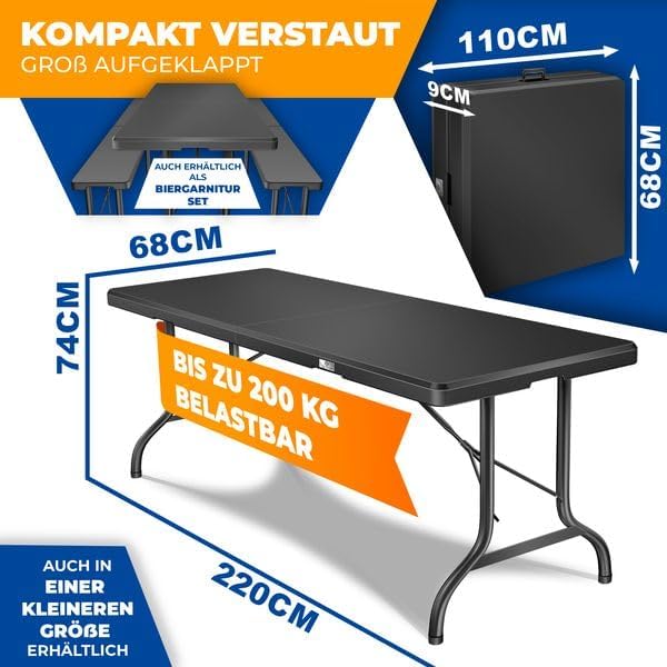 KESSER® Buffettisch Tisch klappbar Kunststoff 220x68 cm Campingtisch Partytisch Klapptisch Gartentis