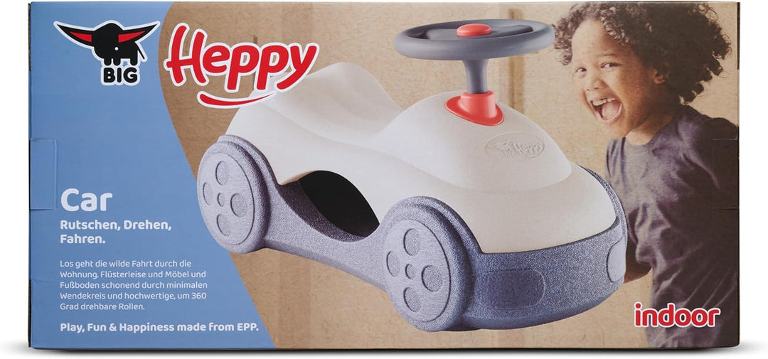 Big Heppy Car – Rutschfahrzeug mit 360°-Rollen & Stauraum – Indoor Rutscher, leicht & möbelschonend