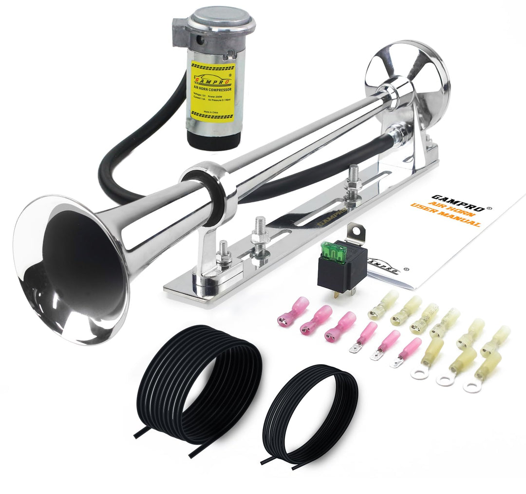 12 V 150 dB Lufthupe, 45,7 cm, Chrom, Zink, Einzeltrompete, LKW, Lufthupe, mit Halterung, für alle 1