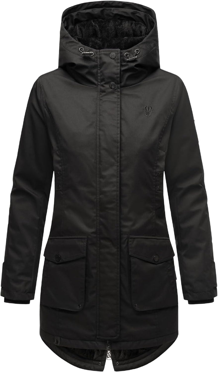 Navahoo Damen Übergangsjacke Warmer Kurzmantel Regenjacke wasserdicht mit Kapuze Brinjaa XS-XXL XS S
