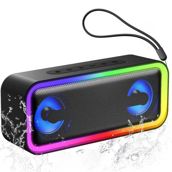 IKT Bluetooth Lautsprecher mit Licht, Musikbox Bluetooth 5.4, 30W Stereo Bass Boost, IPX7 Wasserdich
