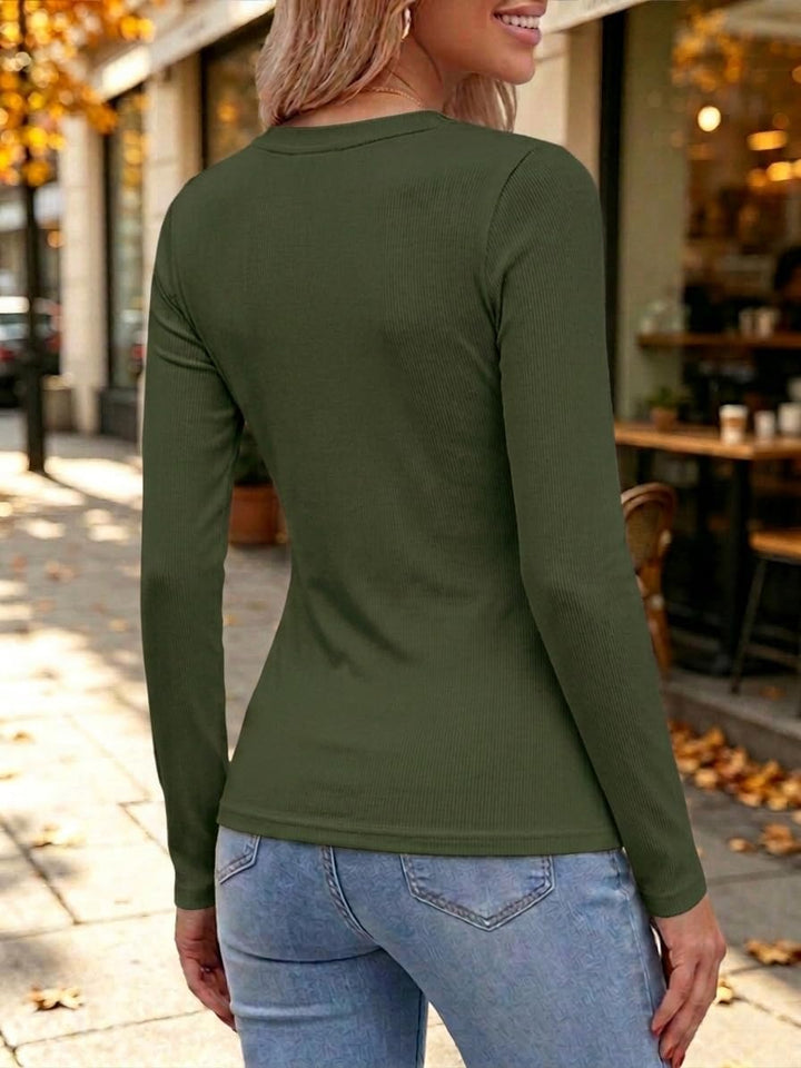 Chicrise Langarmshirt Damen V Ausschnitt Langarm Pullover Basic Eng Ribbed Oberteile Armee Grün S, A
