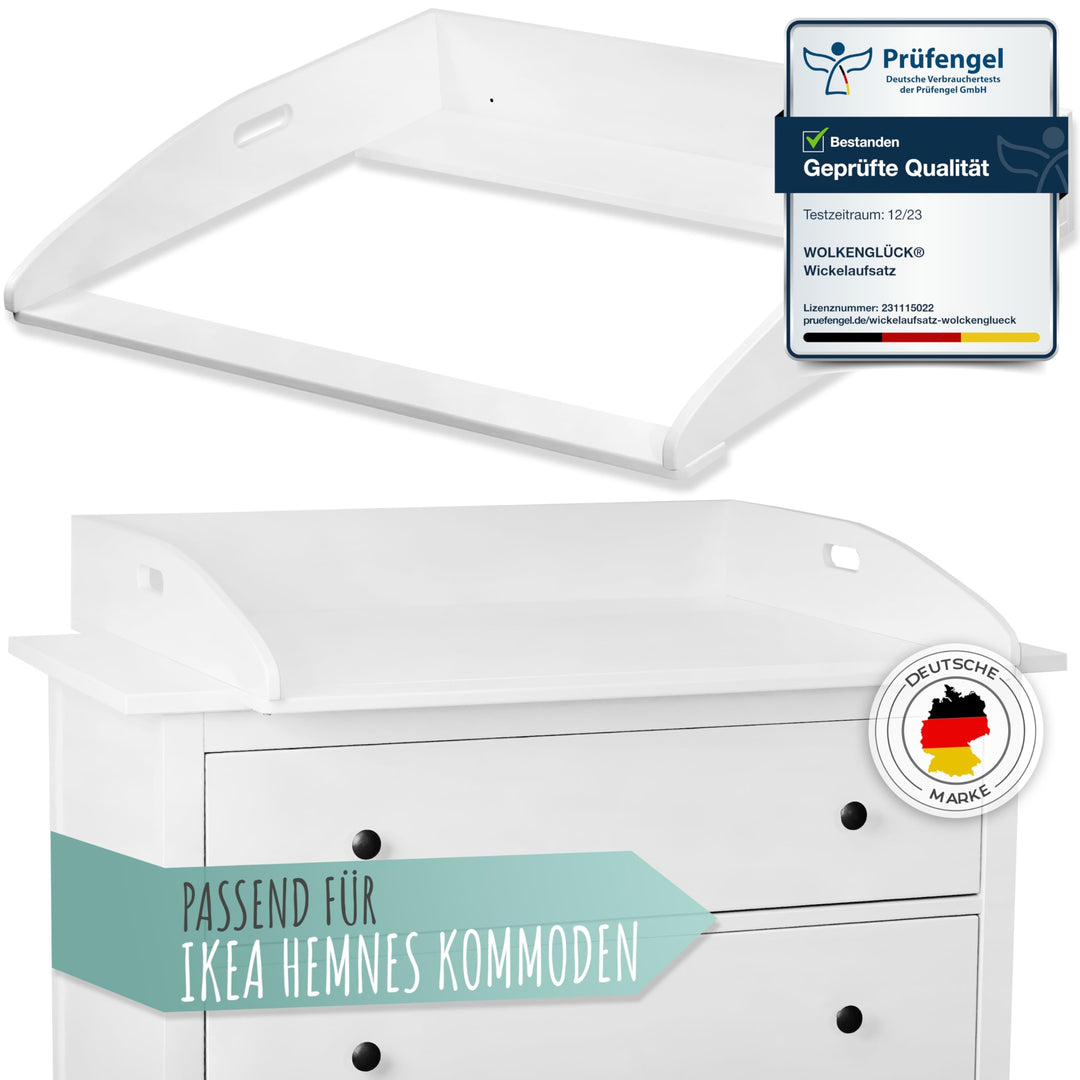 WOLKENGLÜCK® Wickelaufsatz für IKEA Hemnes Kommode [88x75x13cm] - Hochwertiger Hemnes Wickelaufsatz