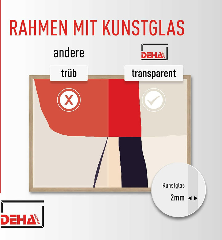 DEHA Design Bilderrahmen Fontana, 60x80 cm, Holz Weiss, bruchsicheres Acrylglas, für Poster und Bild