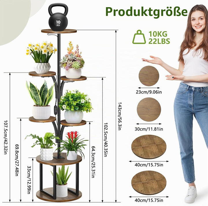 Pflanzenständer mit Wachstumslicht 7 Ebenen, Blumenständer Holz Metall für Innen &amp; Balkon, Pflanzenr