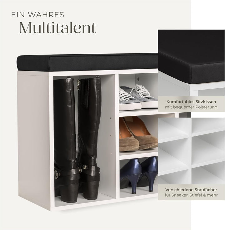 tectake® Schuhschrank mit Sitzbank, Schuhregal, Sitzbank mit Stauraum für 10 Paar Schuhe, Garderobe,