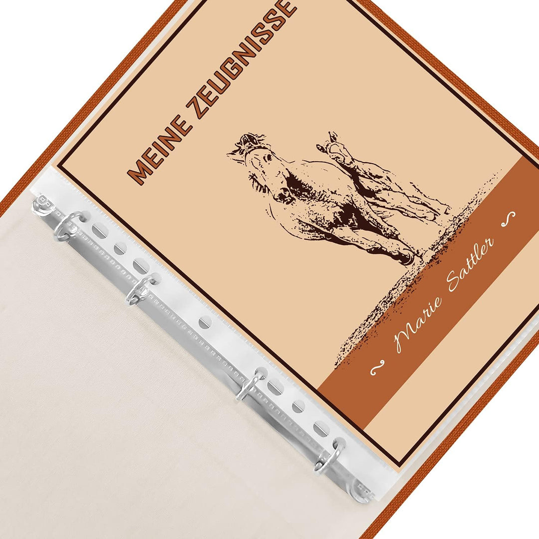 Zeugnismappe personalisiert Little Horse A4 ca. 31x24 cm, orange, Zeugnisbuch Pferde, Urkundenmappe
