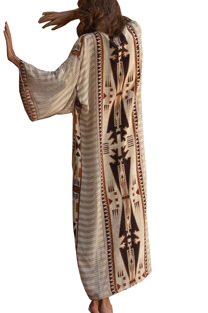 YouKD Böhmischer Kimono-Cardigan Mit Langen Ärmeln Strandbadeanzug Aufdecken Maxikleid für Damen