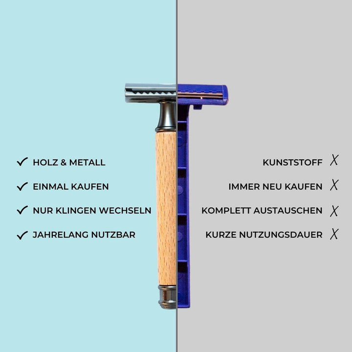 Chinchilla® Rasierhobel Buchenholz Made in Germany | nachhaltiger Nassrasierer für Damen &amp; Herren |