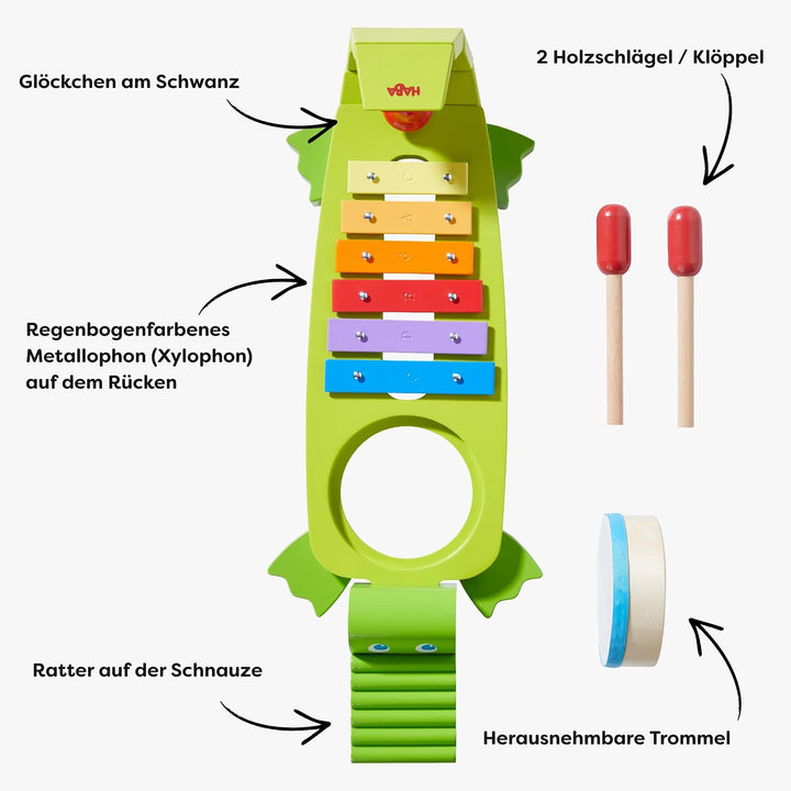 HABA 302566 - Klapper-Krokodil mit 4 spannenden Klanginstrumenten