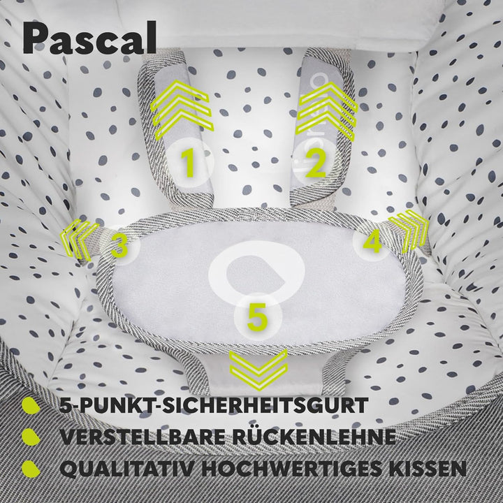 LIONELO Pascal Baby Wippe, sanfte Vibrationen, 5 Melodien, Spielzeugkarussell mit interaktiven Plüsc