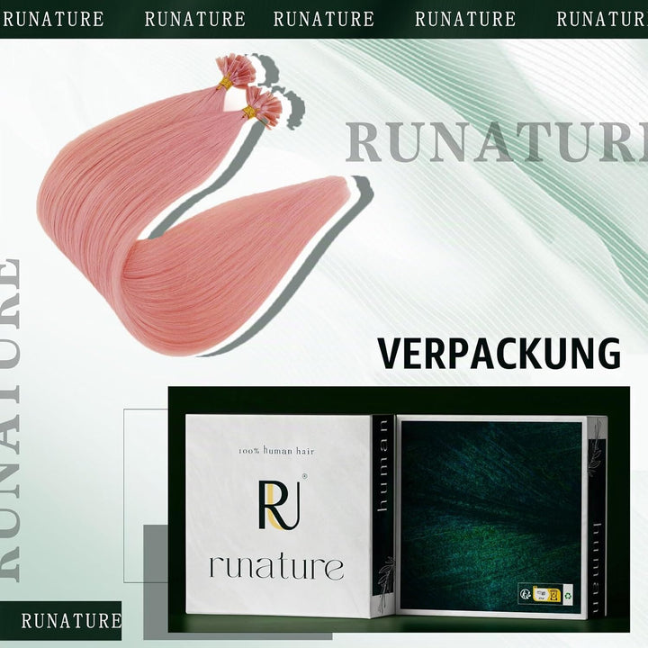 RUNATURE Bonding Echthaar Extensions Pink 45cm Remy Rosa Haarverlängerungen Keratin Echthaar U Tip E