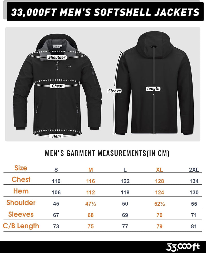 33,000ft Jacke Herren Wasserdichte Atmungsaktiv Softshelljacke - Übergangsjacke Winddichte Regenjack