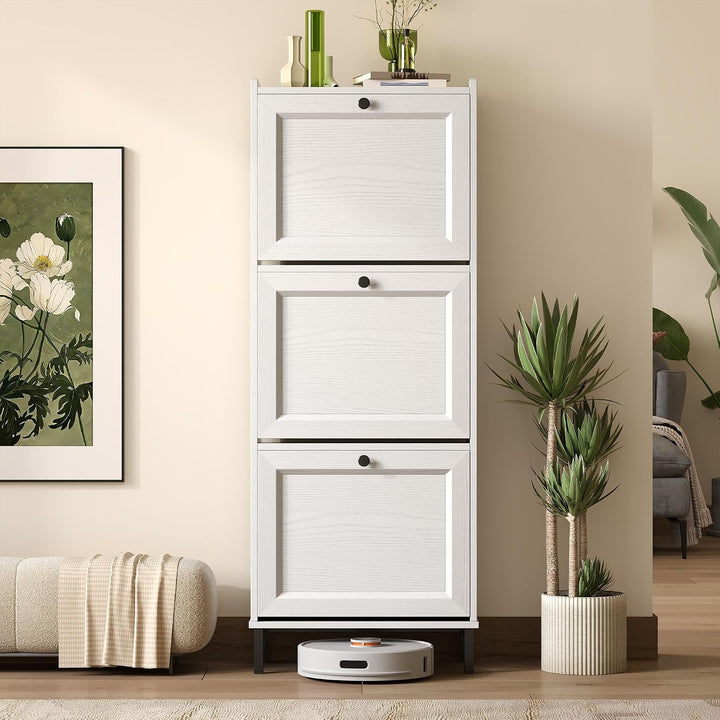 3-Klappen-Schuhschrank, schmaler Holzschrank mit verstellbaren Trennwänden für 14–18 Paar, ideal für