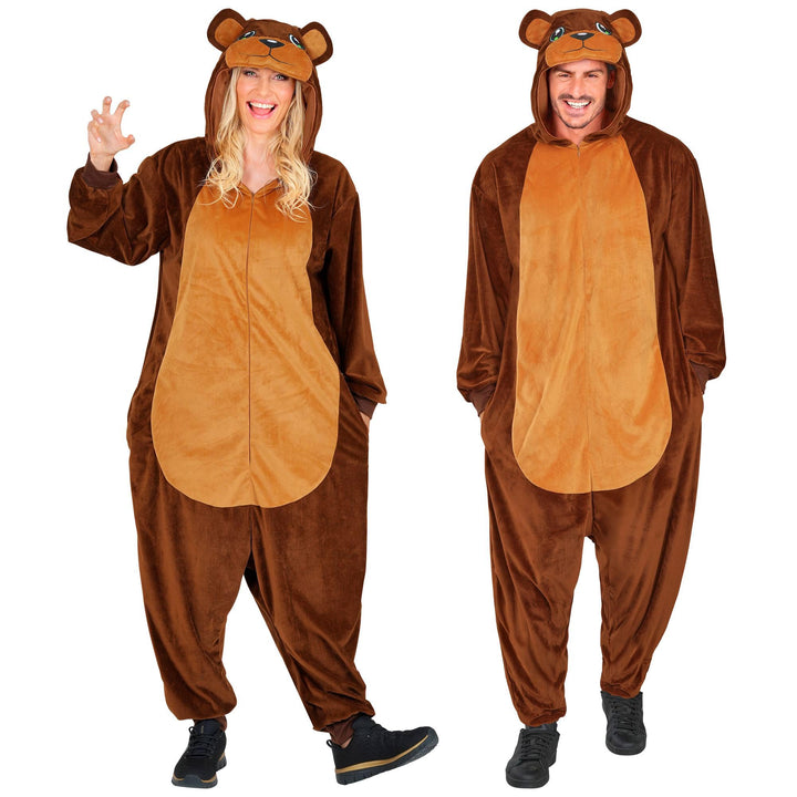 W WIDMANN MILANO Party Fashion - Tier Overall für Erwachsene, weicher Plüsch Jumpsuit mit Kapuze, Ti