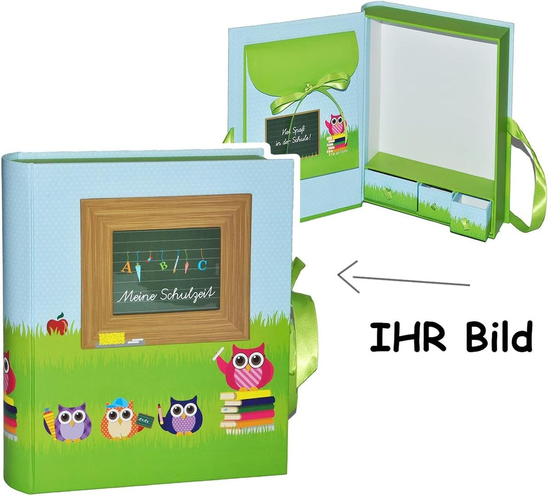 Ordner/Sammelbox Eulen - Meine Schulzeit - mit Fächern - Gross zum Aufbewahren von Erinnerungen - z.