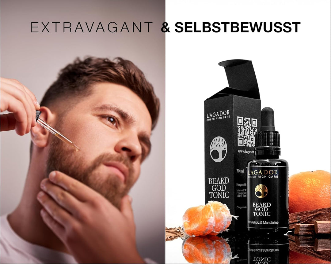 L'AGADOR Beard God Tonic | Bartpflege-Öl mit Arganöl, Sandelholz und Mandarine | Barber Shop Approve