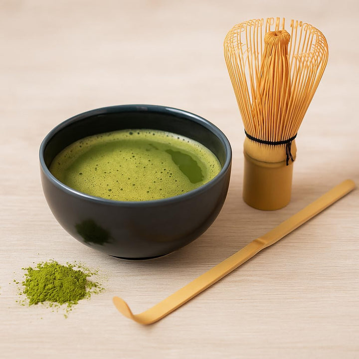 Matcha Set 4 tlg. Original japanische Schale mit Besen & Löffel Edo Japan Geschenkverpackung mit Mat