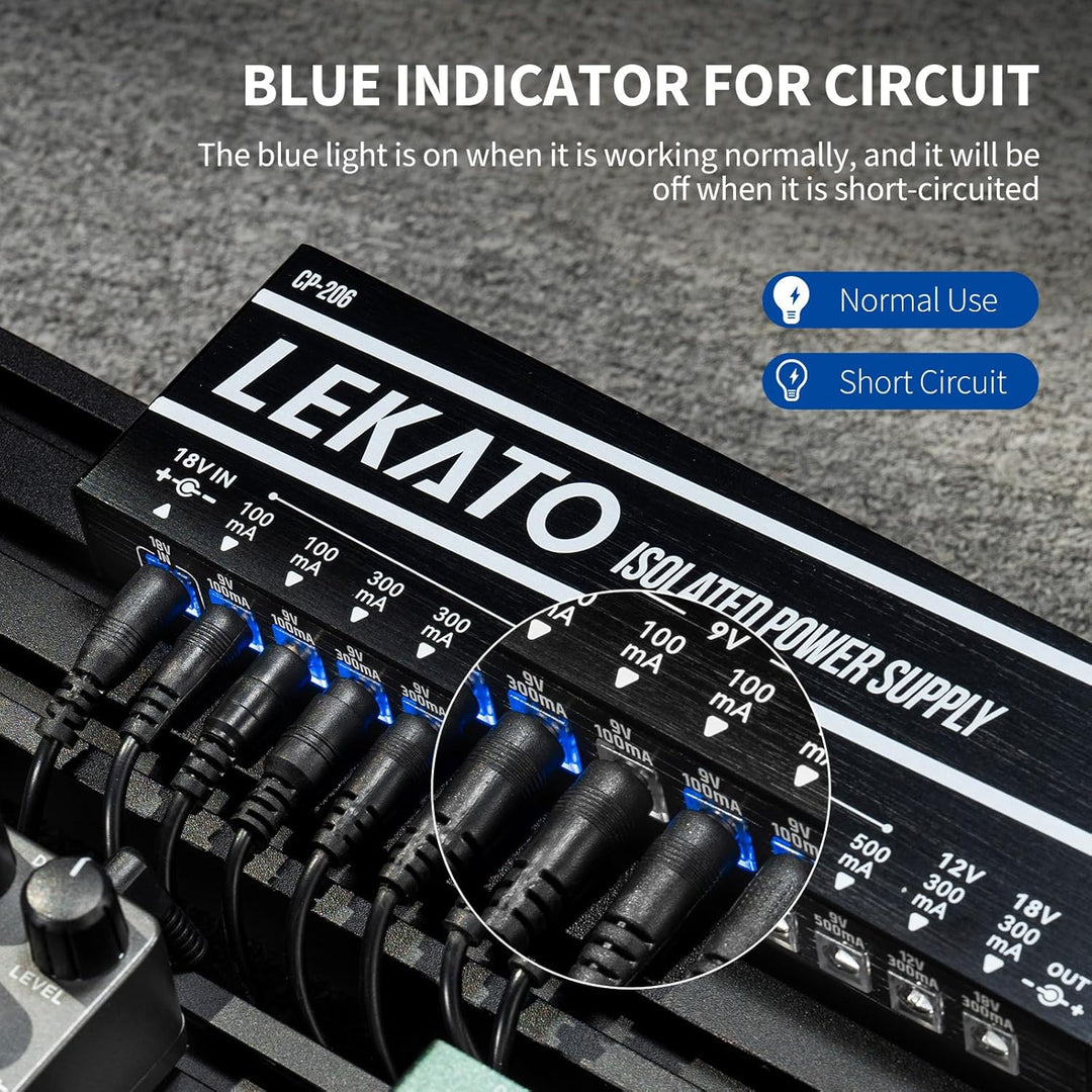 LEKATO Gitarre Pedal Netzteil, 12 Isolierte Ausgang für 9V/12V/18V, Effektpedal-Netzteil mit Kurzsch
