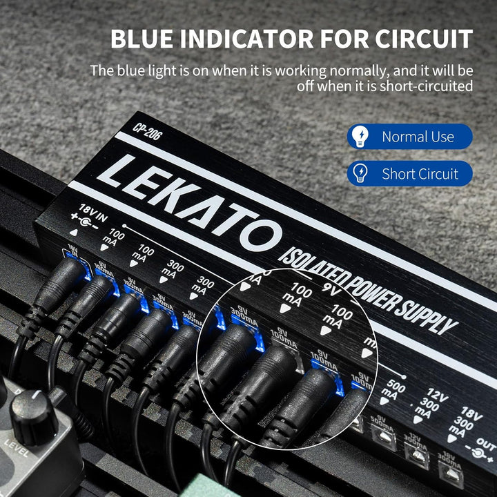 LEKATO Gitarre Pedal Netzteil, 12 Isolierte Ausgang für 9V/12V/18V, Effektpedal-Netzteil mit Kurzsch