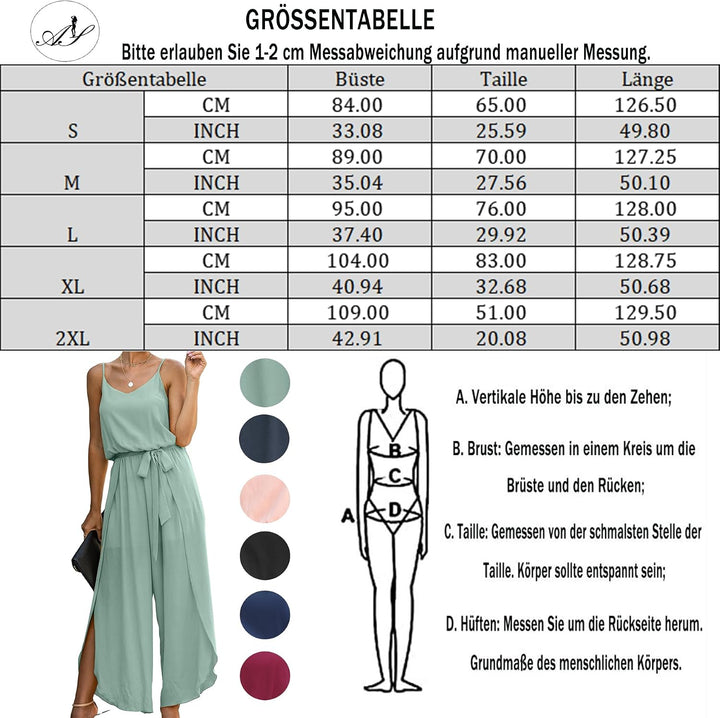 Jumpsuit Damen Sommer Lang: Sexy Cocktail Elegant Mode Gürtel Overall Hochzeit Hawaii Urlaub Strand