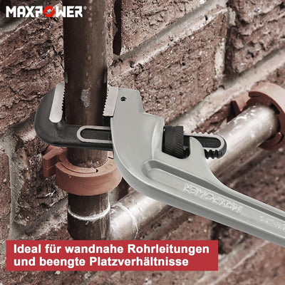 MAXPOWER 350mm Rohrzange Chrom Rohrzange für Plastikrohre 45° Rohrzange Profi Maximale Öffnung 33mm