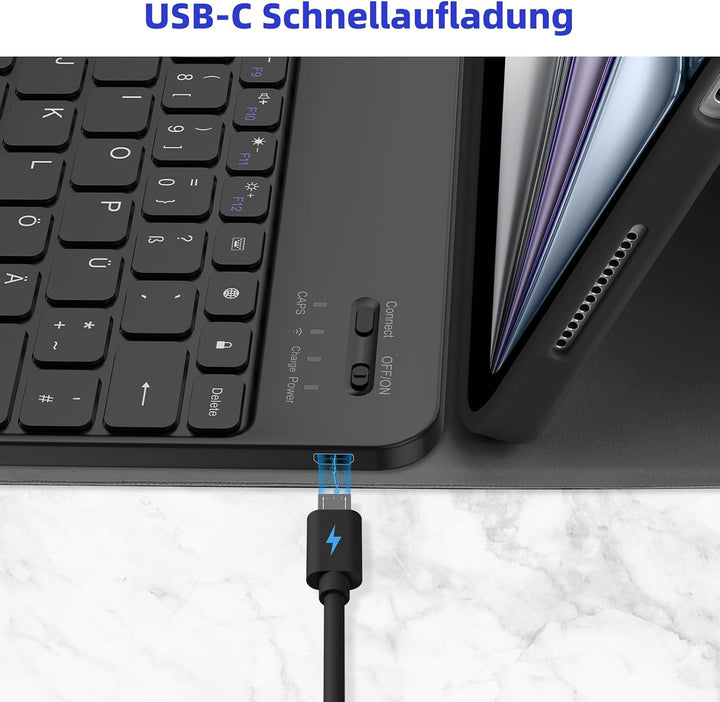 Bettdow für iPad Air 13 Zoll M3 2025/ M2 2024 Tastatur Hülle, Hoch-/Querformat Verwenden, QWERTZ Lay