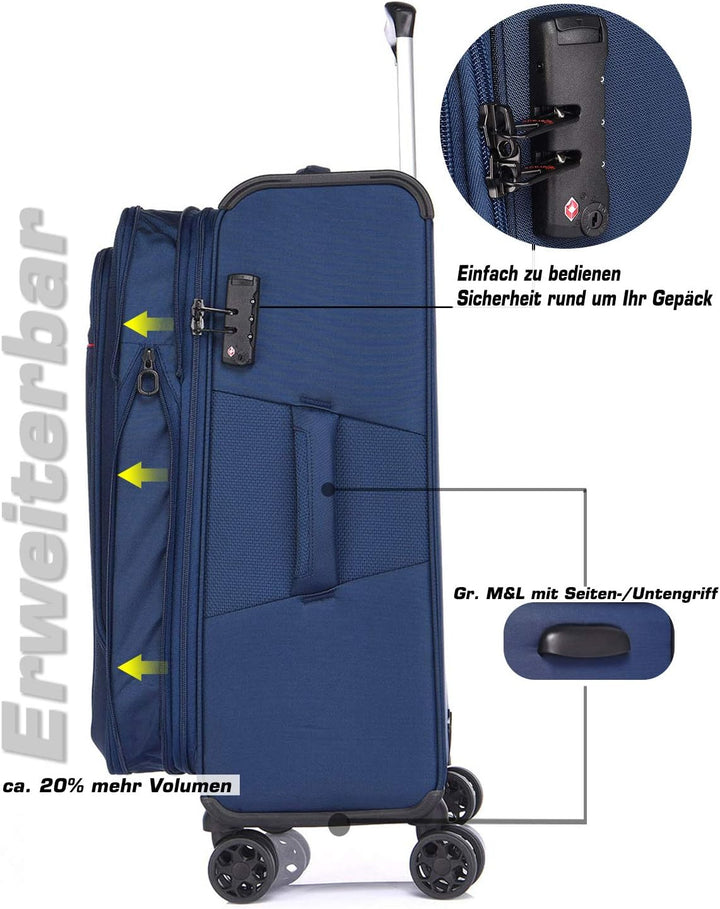 ABISTAB Verage Toledo Weichgepäck 4 Doppelrolle grosser Koffer Trolley L-83cm 96-115 L erweiterbar,