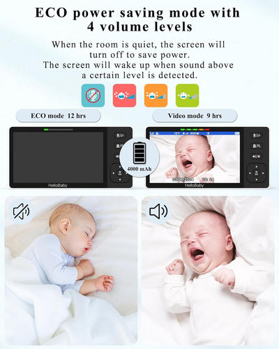 HelloBaby Babyphone mit Kamera, 5,5 Zoll Geteilter 720P Bildschirm,ohne WLAN, 320° Schwenken-120° Ne