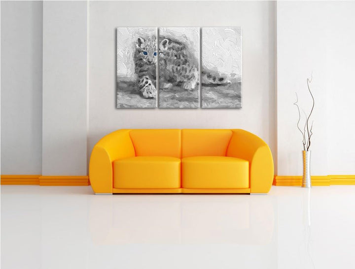 stolzierendes Leopardenjunges schwarz/weiss Deluxe 3-Teiler Leinwandbild 120x80 Bild auf Leinwand, X