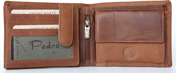 FLW Herren Hellbraun Echtleder Geldbörse Pedro mit RFID (Datenschutz)